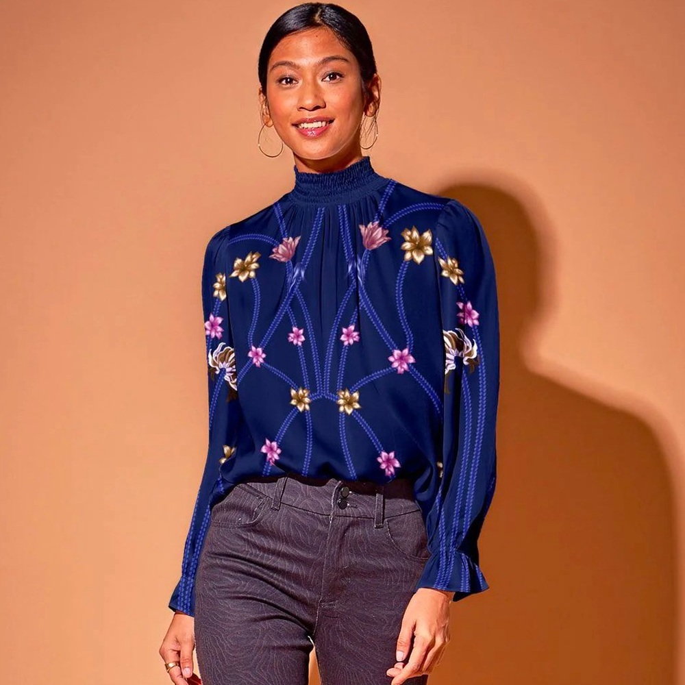 Tucker NYC - Stella Top | Art Nouveau Floral in Royal Blue